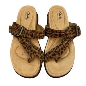 Clarks Brown Tan Sandals with Animal Print